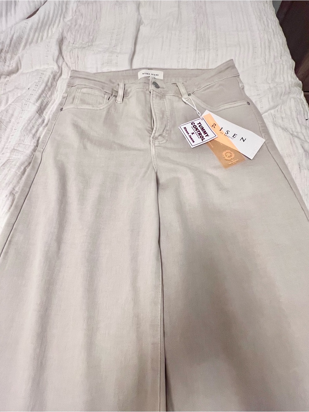 Risen Los Angeles Wide Leg High-Rise Jeans w/ Tummy Control in “Almond”